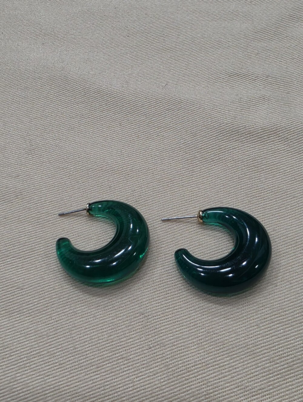 Emerald Green Lucite Thick Crescent Hoop Earrings Post Back